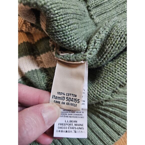L.L Bean Chunky Striped Cable Knit Fishermen 100% Cotton Sweater Women's XL - Picture 7 of 9